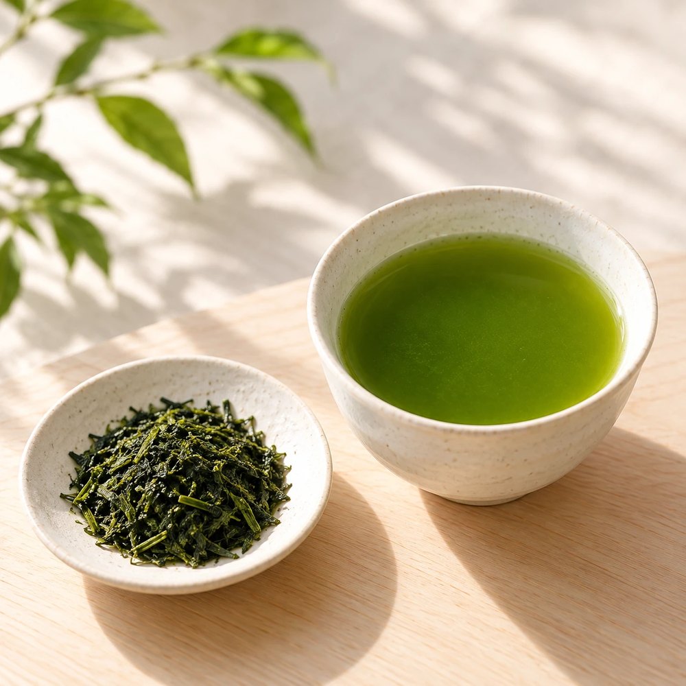 深蒸し煎茶と茶葉